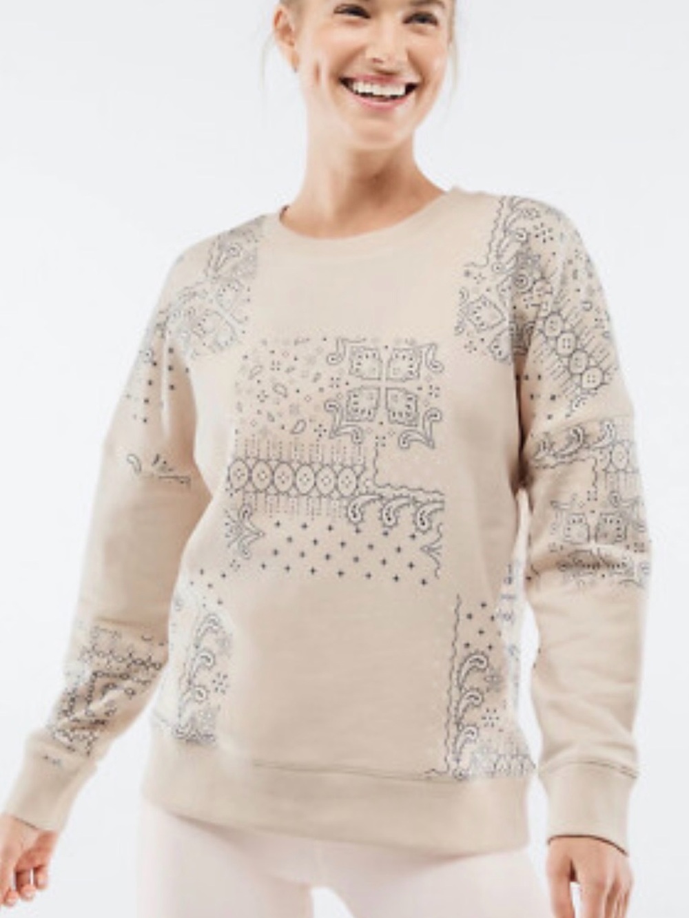 Fabletics Cream Bandana-Detail Crewneck Sweater